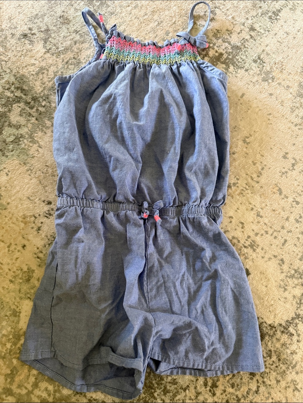 OshKosh B'gosh Blue Cotton Chambray Smocked Romper, Size 6/6X